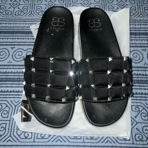 Black Studded Slides